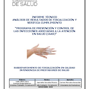 Informe Análisis de resultados de fiscalización y verifica cumplimento "Programa de prevención y control de las infecciones asociadas a la atención en salud (IAAS)"